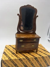 Vintage Concord Dollhouse Mirrored Dresser Wood with Brass Pulls 1:12 Scale