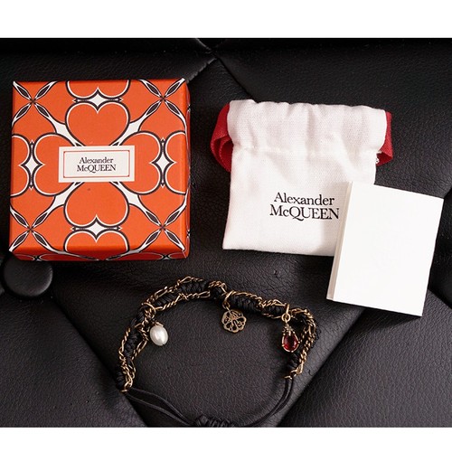 NEW $350 ALEXANDER MCQUEEN Black Cord Ribbon Chain FRIENDSHIP CHARM BRACELET NIB - Picture 12 of 13
