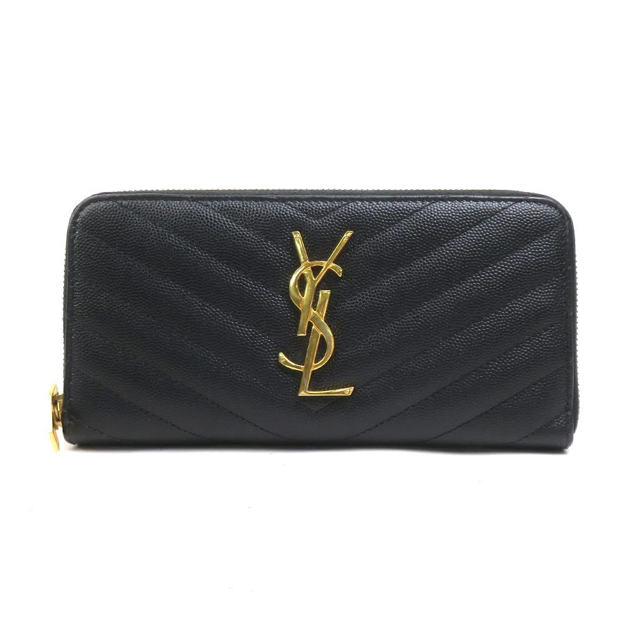 Saint Laurent — Auth SAINT LAURENT Zip Around Long Wallet Black/Gold Leather/Metal - h31776g