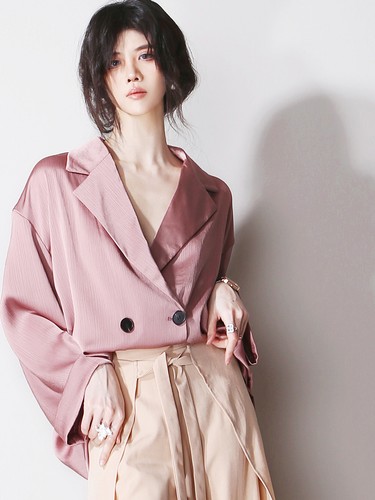 Elegant Womens Summer Long Sleeve Tops Slimming Double Breasted Thin Suit Jacket