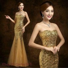 Sequins Women's Long Fishtail Evening Mermaid Dress Evening Ball Gown Slim Fit