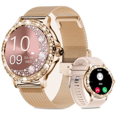 Smartwatch Bluetooth Damen mit Telefonfunktion Fitness Tracker Uhr Android iOS