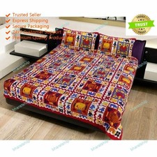 Modern Desginer Multi Printed Cotton Double Bed Sheet With 2 Pillow Cover 90x100