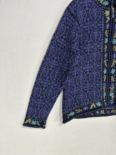 Nomadic Traders Womens Large Cardigan Sweater Nordic Zip Embroidered Floral Trim - Picture 3 of 9