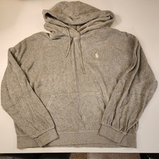 Polo Ralph Lauren Hoodie Mens XLarge Grey Velour Pullover