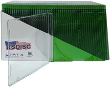 USDISC CD Jewel Cases Slimline 5.2mm, Single 1 Disc (Clear Green) Lot
