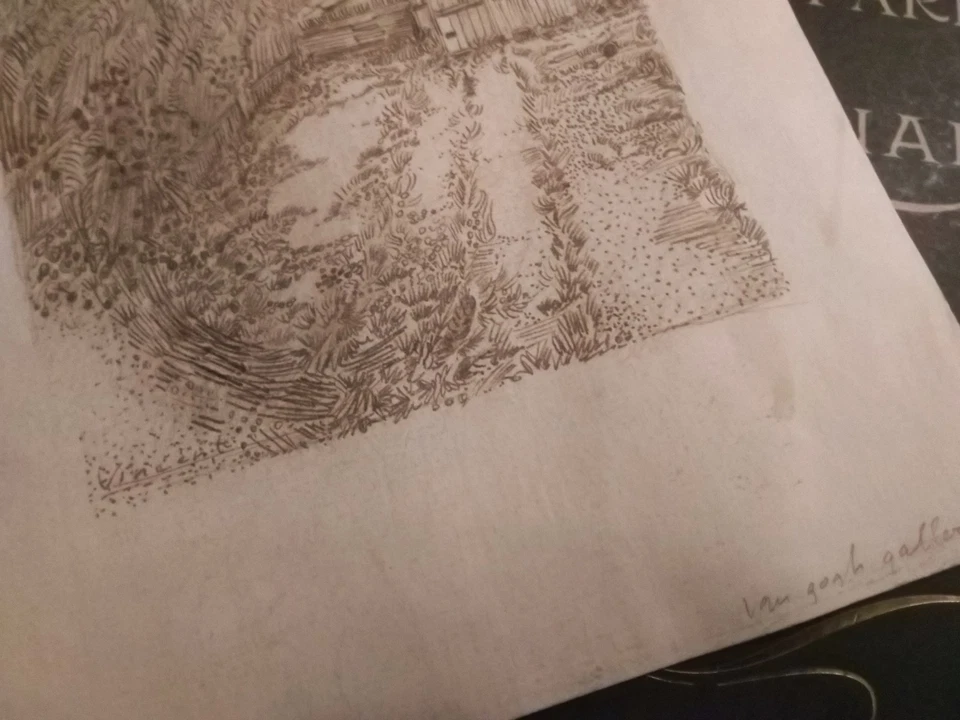 VINCENT VAN GOGH Paisaje Grande Dibujo a Mano en Tinta y Tiza sobre Papel Foto 3 de 4