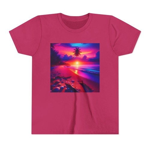 Kids Beach Sunset Tee, Children Colorful T-Shirt Summer Ocean Top, Youth Bright - Picture 22 of 33