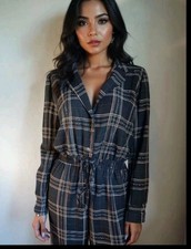 Black Button-Up Plaid Jumpsuit size M forever 21