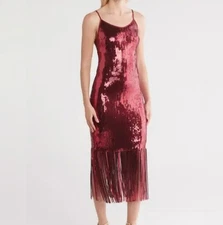 Nanette Lepore Red Sequin Midi Deco Flapper Dress Size 12