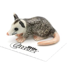 Little Critterz - Gray Opossum "Thumbs" Animal - Miniature Porcelain Figurine