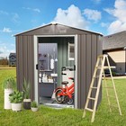 8x4 Ft Outdoor Metal Storage Shed Gray Garden Sheds with Window Waterproof Lawn