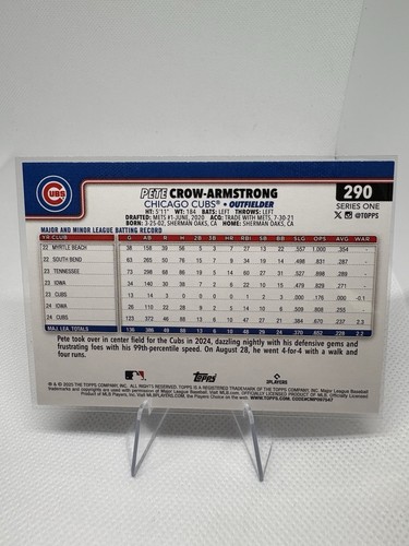 2025 Topps Series 1 - Pete Crow-Armstrong Future Stars #290 Chicago Cubs - Picture 2 of 2