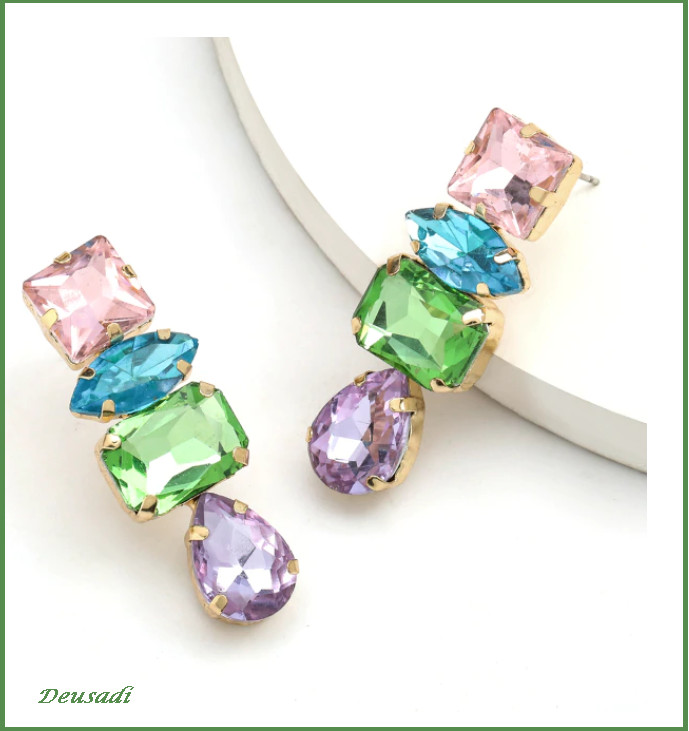 PENDIENTES CRISTAL EN COLORES PIEDRAS GEOMÉTRICAS ORO CHAPADO PARA BODAS FIESTAS