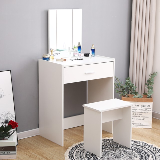 Modern White Dressing Table Makeup Vanity Desk Bedroom Light Up Mirror Included For Modern White Dressing Table Makeup, Makeup Table Vanity Desk