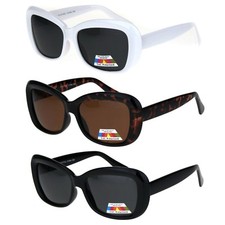 Womens Polarized Antiglare Lens Mod Rounded Rectangle Plastic Rim Sunglasses