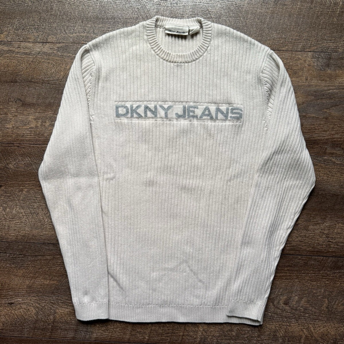 Vintage Womens Medium Cream DKNY Jeans Pullover Winter Indie Vintage Womens Medium Cream DKNY Jeans Pullover Winter Indie
