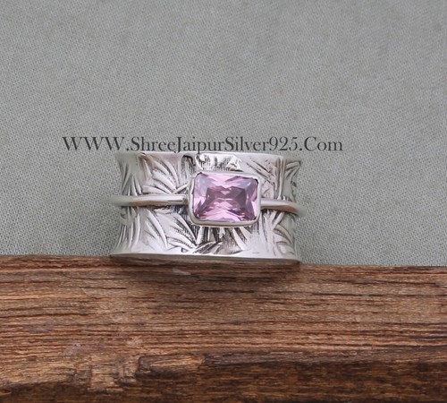 Pink Zircon Spinner Ring - 925 Sterling Solid Silver Spinner Ring-Silver Jewelry - Picture 6 of 7