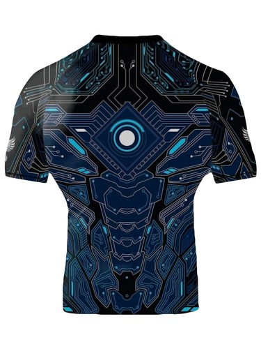Raven Fightwear Men's Cybernetic Rash Guard Short Sleeve BJJ MMA Blue - Picture 2 of 3