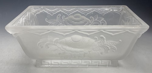 French Verlys Frosted Chrysanthemum Glass Planter Ferner Rectangular Art Deco - Picture 8 of 18