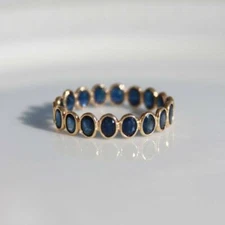 3.50Ct Oval Cut Created Blue Sapphire Eternity Band Ring 14K Yellow Gold Plated