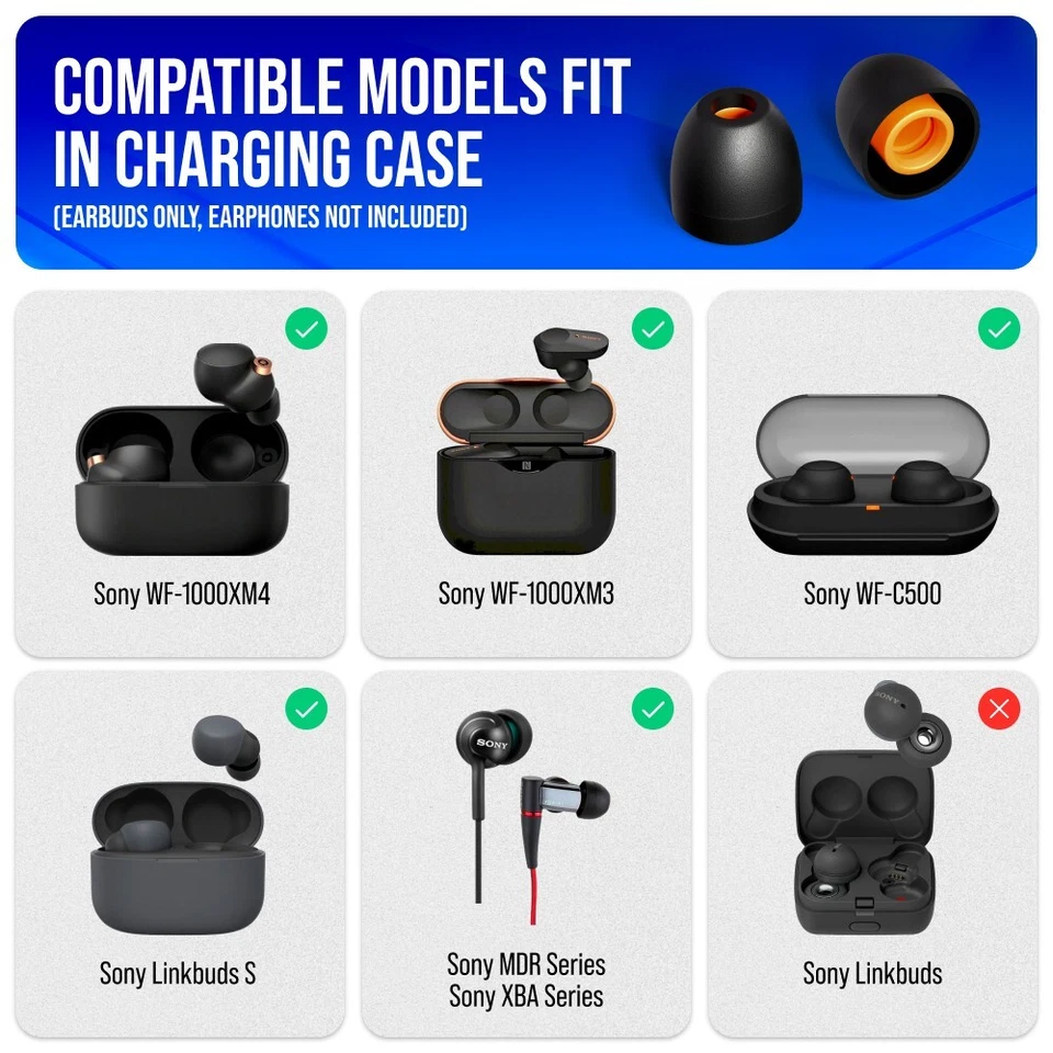 8x Ear Bud Rubber Tips for Sony WF-1000XM4, WF-1000XM3, WF-C500, Linkbuds S - Image 4 of 4