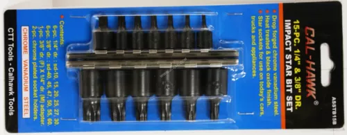 15 pc Air Impact Tamper Proof Star Bit Socket set 1/4" & 3/8" Dr Torx Sockets