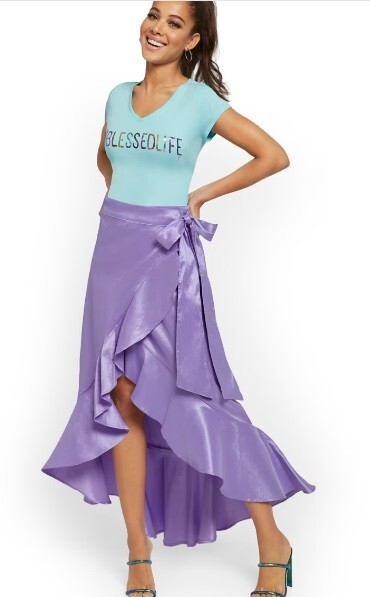NEW YORK & COMPANY Ruffled Purple Wrap Maxi Skirt Size 8 | eBay