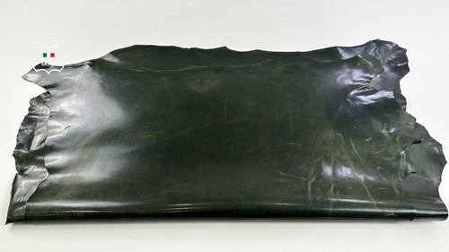 BOTTLE GREEN ANTIQUED WAXY VINTAGE LOOK Lamb Leather 2 skins 10+sqf 0.7mm #C4083 - Picture 6 of 7