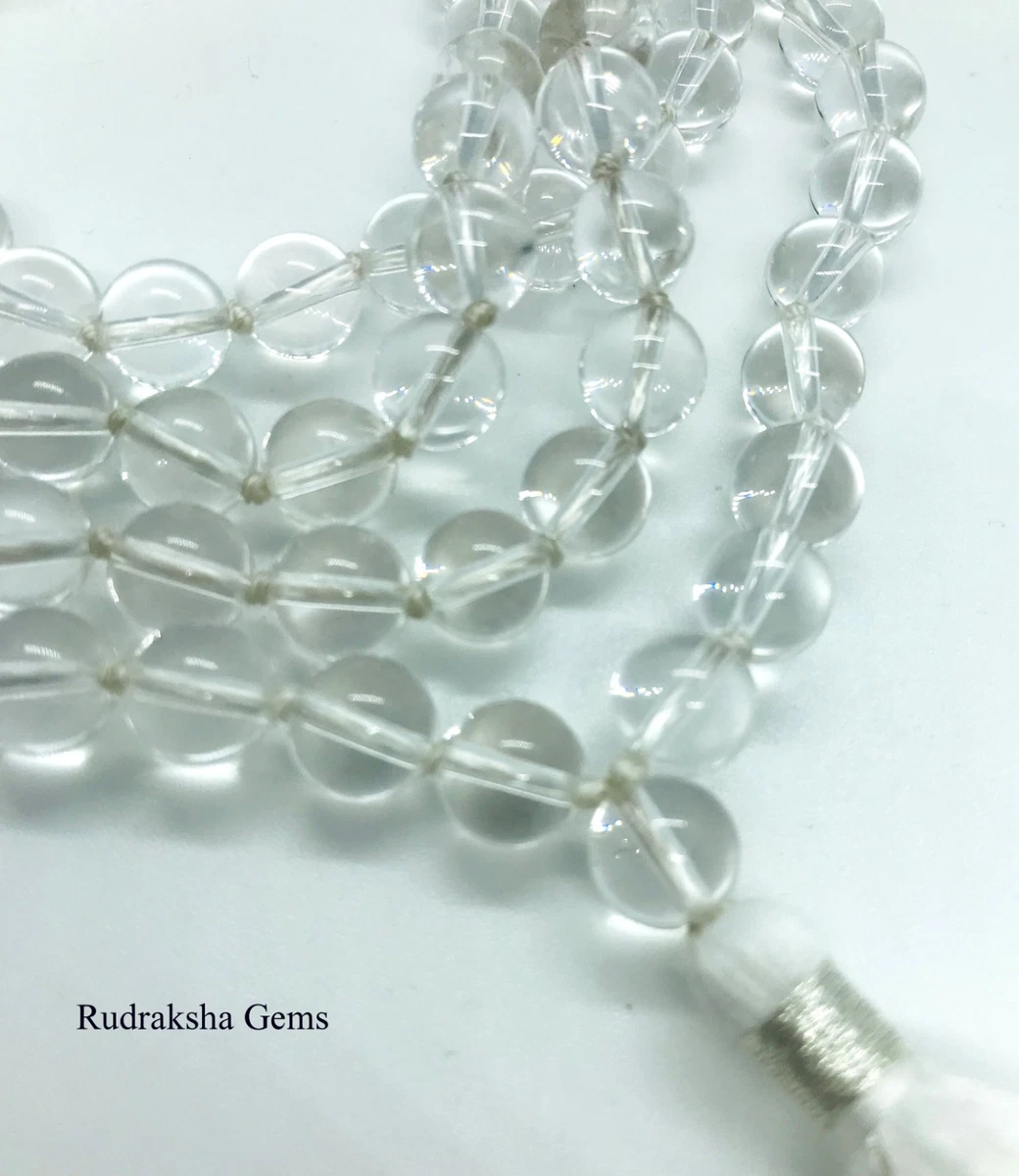 CRYSTAL SPATIK 9 MM BEADS QUARTZ NECKLACE 108 1 SPHATIK JAPA MALA ROSARY BOHO