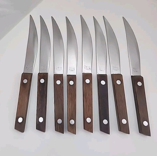 Vintage VERNCO Set of 8 Knives Stainless Blade JAPAN 4 inch.          g