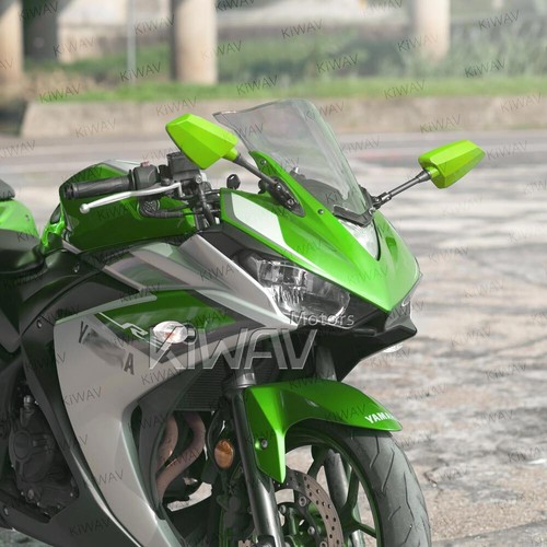 KiWAV Hawk Green Mirrors with Matte Black Base for Honda HORNET 600 S 02-04 - Picture 2 of 7