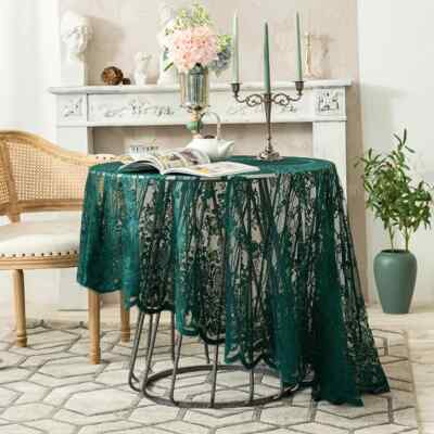 Floral Circular Tablecloth with Lace, Hollow Out, Tea Table Decor, Dining Room