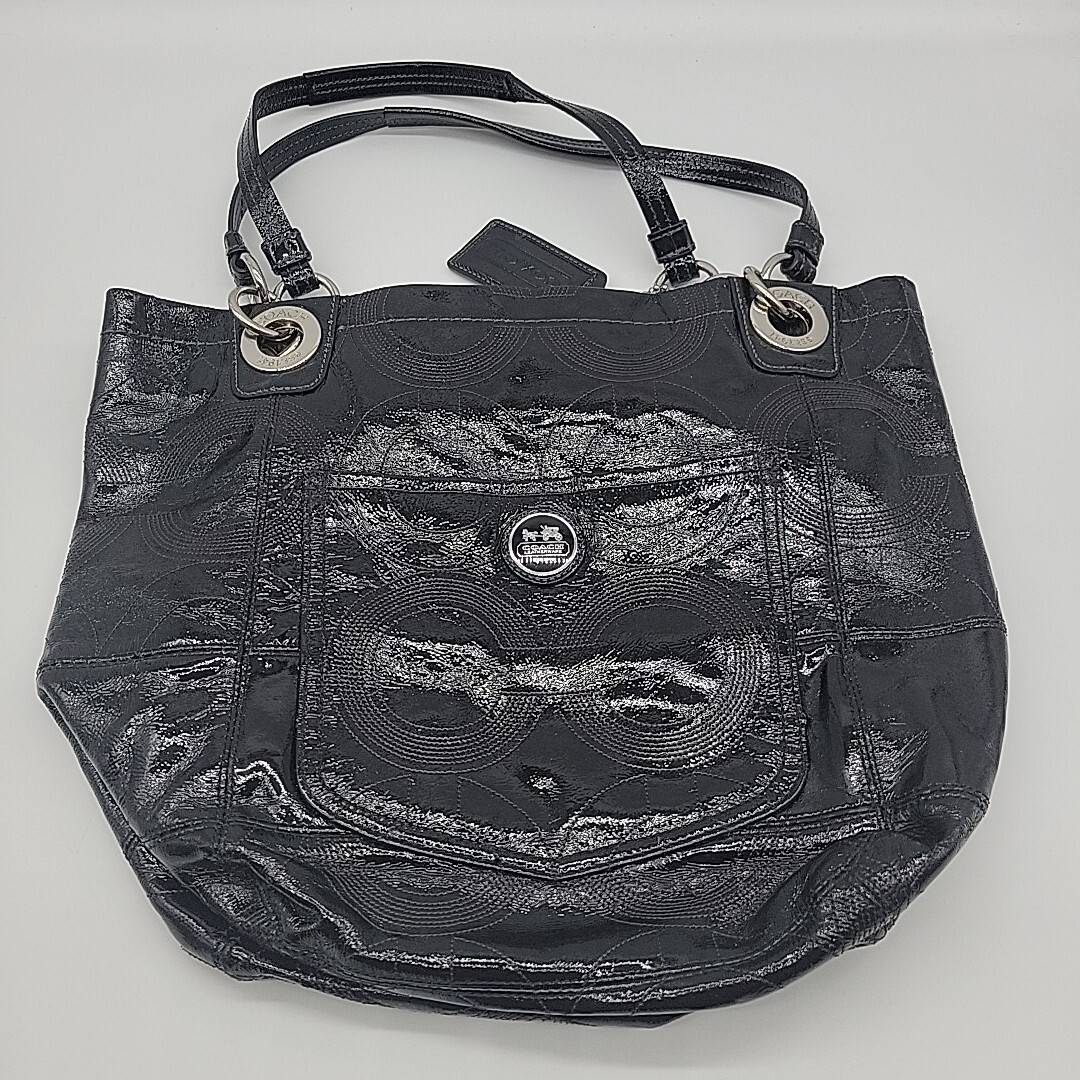 Coach Black Patent Leather Alex Stitched Shoulder Purse