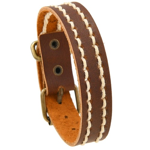 Men's Punk Wide Genuine Leather Belt Wristband Bangle Cuff Bracelet Adjustable - Picture 12 of 20