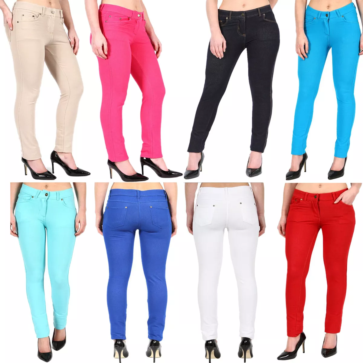 Womens Jeggings Ladies Fit Skinny Coloured Stretchy Trousers Jeans Sizes UK  8-22