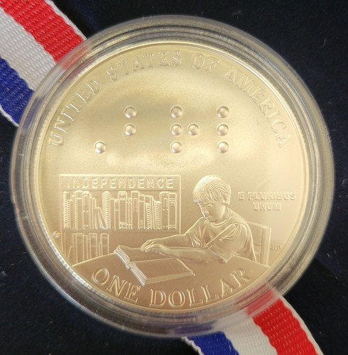 2009 Louis Braille Bicentennial Silver Dollar. Uncirculated & Proof/ Box &Coa. - Picture 4 of 4