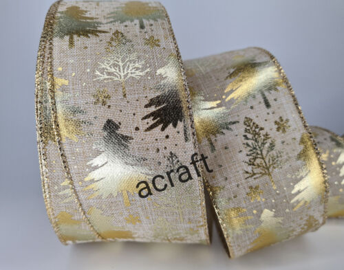 Christmas Wired Edge Ribbon 63mm x 1m Gift Wrapping Decoration Craft Bow Making - Picture 2 of 53