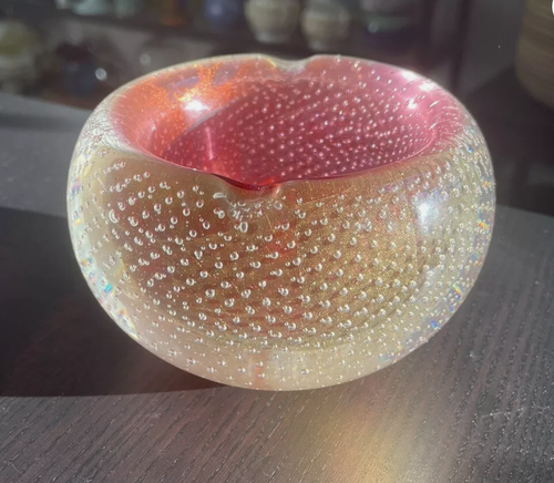 Stunning Murano Archimede Seguso incalmo gold flake bullicante glass orb ashtray - Picture 22 of 24