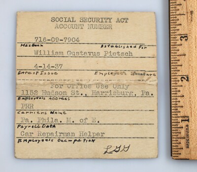 Early Vintage 1937 Hand Typed and Hand Written Social Security Card | eBay