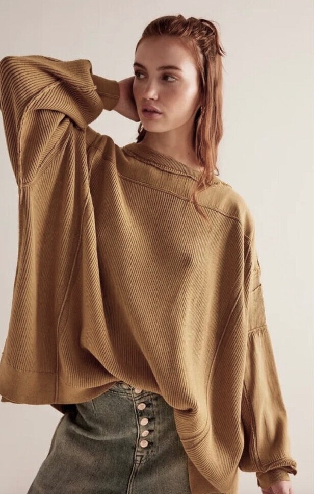 Свободные люди, Мы - Свободный пуловер свободного кроя в рубчик Heavyweight Army Gold XS NWT