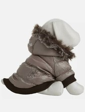 Pet Life Metallic Fashion Parka winter jacket with Removable Hood in Brown XL
