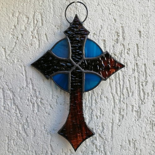 Cross Stained Glass Suncatcher - Handmade Christian Window Panel Memorial Gift - Picture 3 of 11