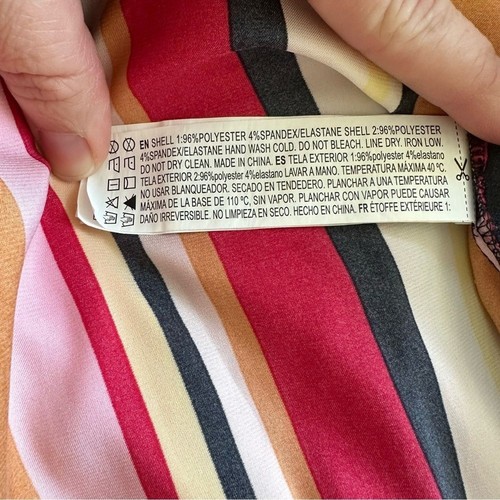 F21 Colorful Bold Striped Long Line Short Sleeve Open Front Satin Kimono Small - Picture 6 of 6