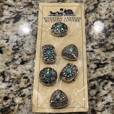 NOS Western Express Button Covers Faux Turquoise Silver Tone Cowgirl