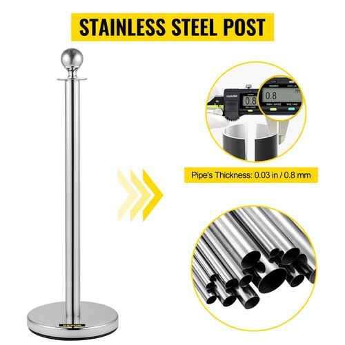 4PCS Crowd Control Stanchion Silver 3 Ropes Red Hotel Durable Barrier Posts - Picture 8 of 12