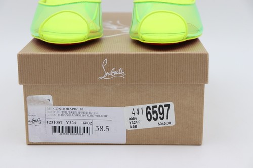 Nuevo en caja Sandalias de mula Christian Louboutin Condorapik amarillo iridiscente con punta 38,5 8,5 - Imagen 9 de 9