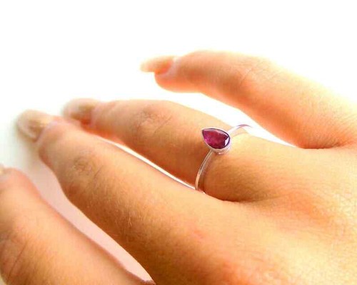 0.52 Carat Natural Red Ruby Gemstone Solitaire Engagement Ring in 14k White Gold - Picture 5 of 6