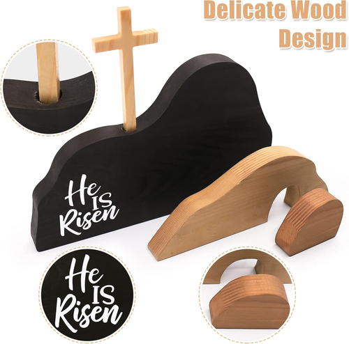 Empty Tomb & Cross Easter Scene Decoration – Wooden Jesus Puzzle Statue Set - Picture 2 of 12