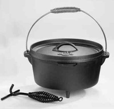 El Fuego Dutch Oven Schwarz Kasan Gusseisen mit Deckelheber 6,80Liter